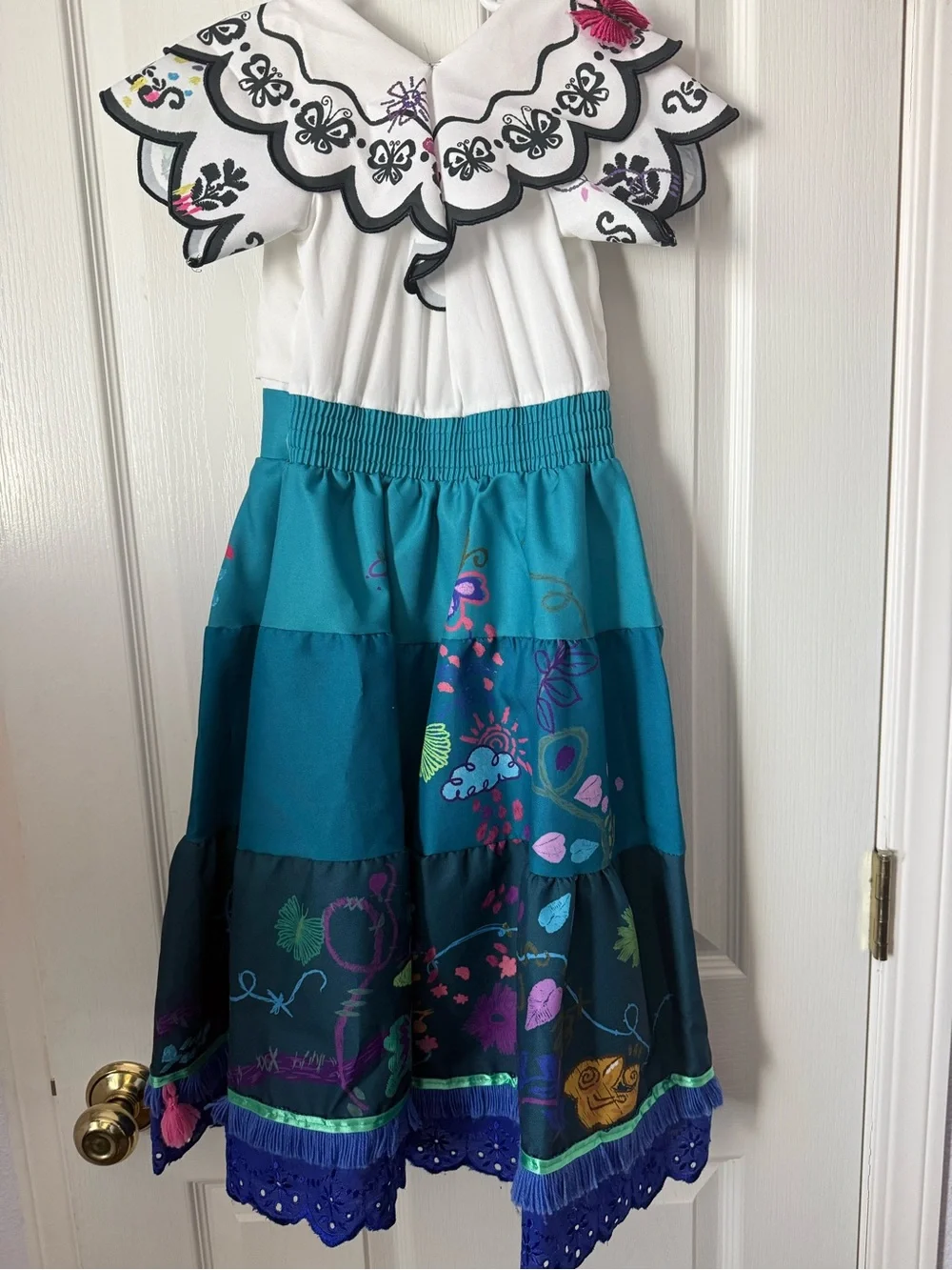 Mirabel Encanto Disney Teal & White Floral Tiered Girls Skirt Dress